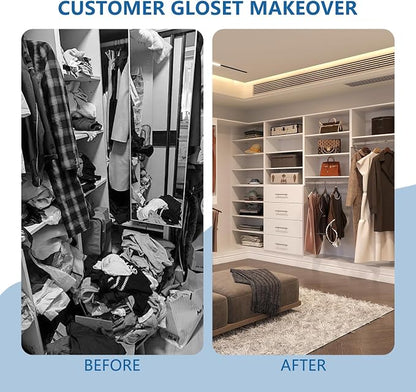 Tall Hanging Closet Unit, Modular Closet System, Wood Closet System Organizer with Storage for Walk in Closets, Clothing Rack Wardrobe Closet for Hanging Clothes, Bedroom, White, 34.5" W