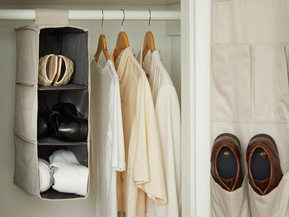 Covermates Keepsakes Hanging Shoe Organizer for Closet – Vertical Storage Shelves for Sneakers, Sandals, and Sweaters – Heavy-Duty Wardrobe Organization, Beige Heather