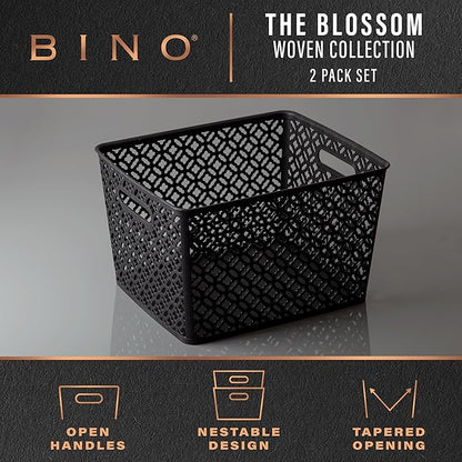 BINO l Plastic Storage Baskets, XLarge - Black | THE BLOSSOM COLLECTION l Multi-Use Organizer Bin l Built-in Handles l Plastic Woven Basket for Organizing l Pantry & Home Organizing Basket