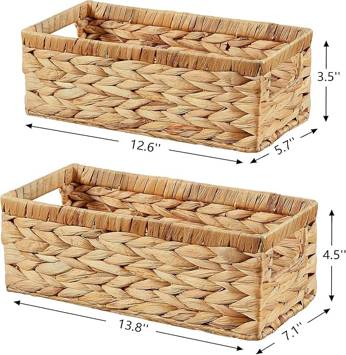 Vagusicc Wicker Storage Basket, Set of 2 Hand-Woven Water Hyacinth Wicker Baskets for Organizing Decor Storage Bins for Counter Shelves Pantry Basket Small Toilet Paper Basket for Toilet Tank Top
