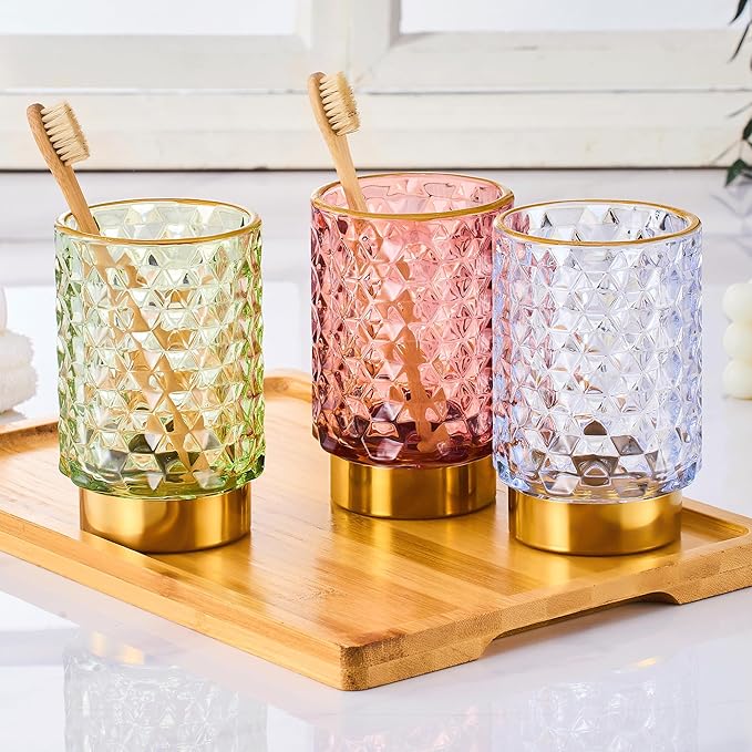 Makeup Brush Holder Organizer,Toothbrush Holders,Desk Pen Pencil Holder,Multifunctional Vintage Glass Brush Cup（A46-9-US）
