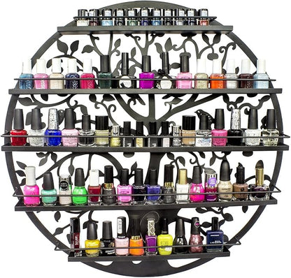 Sorbus Wall Mounted 5 Tier Nail Polish Rack Holder - Tree Silhouette Round Metal Salon Wall Art Display (Black)