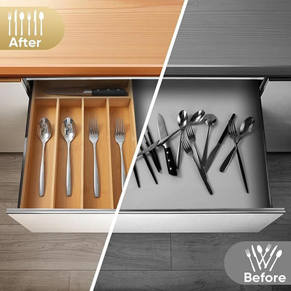 Silverware Organizer, 10 Inch Utensil Organizer Kitchen Drawer Organizer Bamboo Silverware Holder Cutlery Tray Organizer in Drawer Flatware Organizer Tray(5 slots, Natural