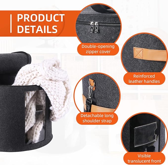 Large Hat Storage Box 19'' Hat Box for Large Hats, Hat Boxes for Women Storage Round Hat Boxes for Men Foldable Storage Box with Lid Felt Stuffed Animal Toy Storage Bin with Lid, Dark Gray