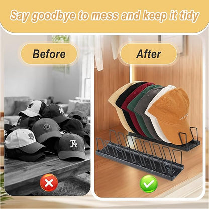 Hat Organizer for Baseball Caps – 7 Cap Holder & Display Stand, Anti-Tip Metal Tabletop Rack for Closet, Bedroom, Vanity, Quick-Install Ball Cap Storage (Black Marble)
