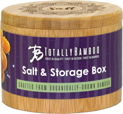 Totally Bamboo Salt Cellar Bamboo Storage Box with Magnetic Swivel Lid, 6 Ounce Capacity, Mandala Flower Engraved on Lid