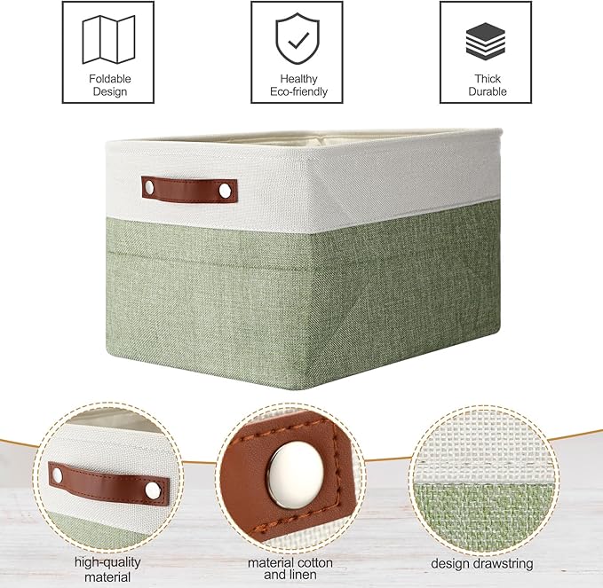 Uiifan 8 Pack 16 x 12 x 10 Inch Large Storage Baskets Collapsible Fabric Storage Cubes Bins with Handles for Shelves Closets Nursery Home Clothes Toys Organizers, Green