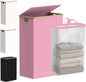 efluky Slim Laundry Basket with Lid, Narrow Laundry Hamper with Removable Bag, Skinny Dirty Clothes Basket with Bamboo Handles for Bathroom, Bedroom & Laundry Room, 75L Pink