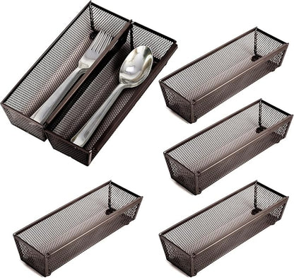 Smart Design Drawer Organizer - Steel Metal Mesh - Set of 6 (9 x 3 Inch, 6-Pack, Bronze)