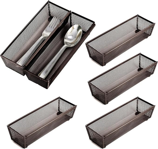 Smart Design Drawer Organizer - Steel Metal Mesh - Set of 6 (9 x 3 Inch, 6-Pack, Bronze)