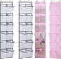 MISSLO Over The Door Shoe Organizer 12 Large Mesh Pockets, White + Pink