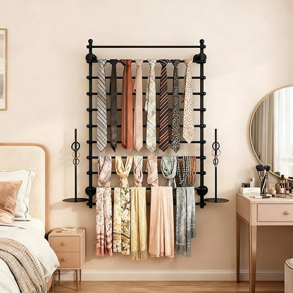 12 Layers 80cm Black Wall Display Stand Wrapping Paper Ribbon Organizer Tie Scarf Rack Belt Towel Holder Spool Hijab Stand Metal Shelving for Home, Retail Stores, Flower Shop, Studio, Sewing