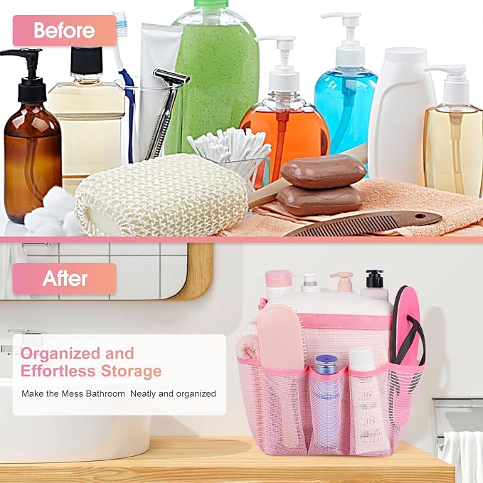 Attmu Mesh Shower Caddy Portable for College Dorm Room Camping Essentials, Shower Caddy Dorm with 9-Pockets, Large Capacity Hanging Basket Bathroom Bag for Toiletry, Swimming, Gym, Camp, Beach