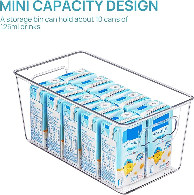 Vtopmart Clear Plastic Storage Bins, 6 PCS Pantry Organizer Bins with Handle for Refrigerator, Fridge, Cabinet, Kitchen, Countertops, Cupboard, Freezer Organization and Storage, Small