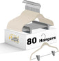 80 Pack Ivory Quality Plastic Non Velvet Non-Flocked Thin Compact Coat Hangers with Metal Clips for Skirts Pants Blouses 360° Swivel Hook