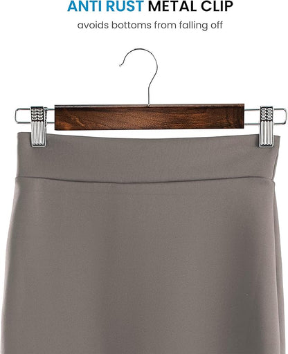 High-Grade Wooden Pants Hangers with Metal Clips Grip, Smooth Finish Solid Wood Jeans/Skirt Hanger, 360 Swivel Hook - Clip Hanger for Pant, Skirts, Slacks - 20 Pack, Vintage Wood