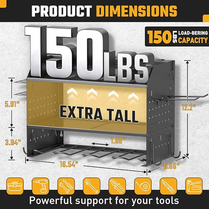 ZESEN Power Tool Organizer Wall Mount, 3 Layer Charging Station with 6 Outlets, 4 Drill Holders and Drill Bit Rack, Tool Holder Storage Shelf Rack for Garage, Workbench and Workshop, Black