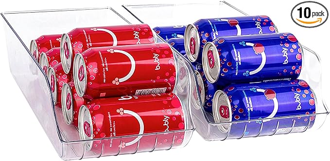 Oizeir Soda Can Organizer - Clear Plastic Storage Dispenser Bin for Refrigerator. Great Drink Holder for Kitchen Cabinets, Countertops, Pantry, Freezer and Fridge. (2-Pack)