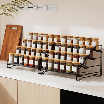 Jolitac 4-Tier Spice Rack Organizer, Depth Adjustable Step Shelf, Metal Spice Rack Perfect for Cabinet, Countertop & Pantry Storage | Enhances Kitchen Visibility and Organization | 2 Pack