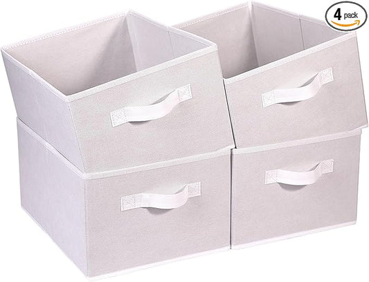 Clothings Collapsible Storage Bins, Foldable Organizers and Storage Baskets Cube Storage Bin for Bedroom Living Room (4 Pack) (White, 15.4x11.4x7.9inch)