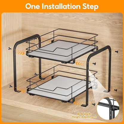 Pull Out Spice Rack Organizer for Cabinet, 2 Tier Metal Seasoning Organizer Slide Out Spice Storage Shelf, Heavy Duty Vertical Spice Rack Pullout for Kitchen, with Labels, 11.5W" X 10.5"D X 9"H