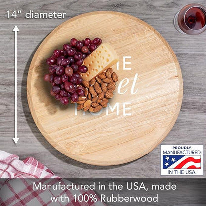 CounterArt Decorative Round Natural Wood Lazy Susan Turntable 14" Diameter Condiment Caddy, Cheese Server, Cake Plate, Spice Organization (Home Sweet Home)