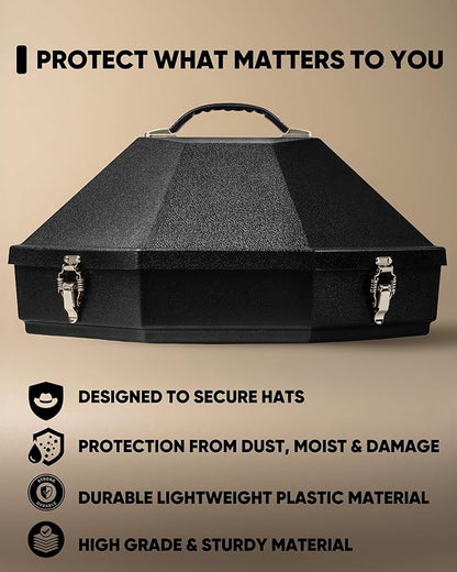 Cowboy Hat Box for Travel – Cowboy Hat Travel Case Hard Shell w/Mirror, Latches & Bag – Western Hat Can for Cowboy - Hat Boxes for Men & Hat Boxes for Women Storage - Midnight Black