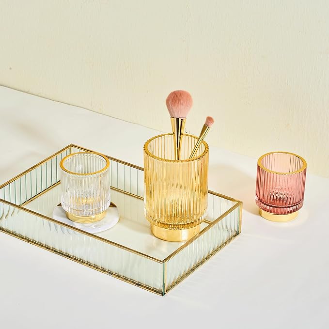 Makeup Brush Holder Organizer,Toothbrush Holders,Desk Pen Pencil Holder,Multifunctional Vintage Glass Brush Cup（S/White/A3-14-US）
