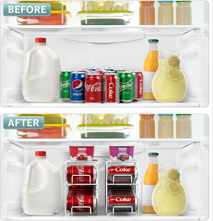 Sorbus Soda Can Rack Beverage Dispenser Dispenses 12 Standard Size 12oz Cans - Refrigerator Can Dispenser Rack (2 Pack, White)