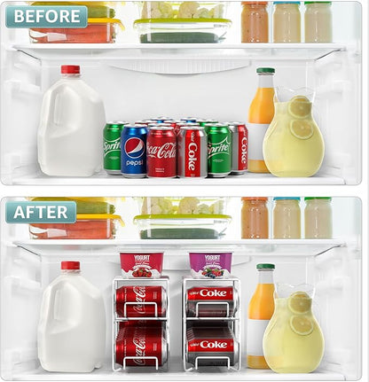 Sorbus Soda Can Rack Beverage Dispenser Dispenses 12 Standard Size 12oz Cans - Refrigerator Can Dispenser Rack (2 Pack, White)