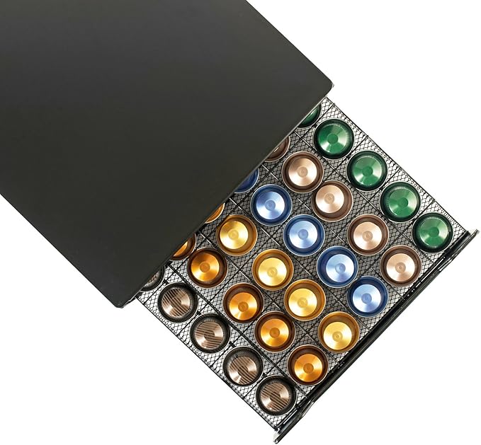 HiveNets Capsule Drawer Coffee Pod Storage Compatible for Nespresso Support Metal Holder 60 Pcs
