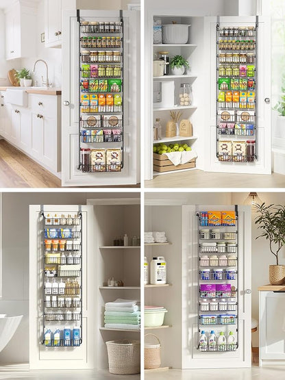 Delamu Over The Door Pantry Organizer, 9-Tier Pantry Door Organizers and Storage with Adjustable Basket, Metal Hanging Spice Rack, Seasoning Organizer, Door Organizer for Home Kitchen Bathroom, Black