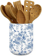 JarThenaAMCS Patriotic Ceramic Utensil Holder 4th of July Blue Chinoiserie Floral Flower Butterfly Utensil Crock for 250th Anniversary Home Kitchen Countertop Storage Organizer Container
