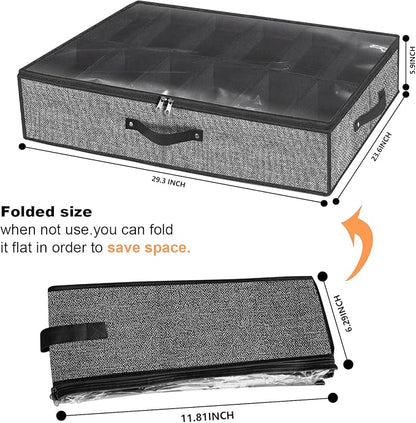 homyfort Under Bed Shoe Storage Organizer Fits 12 Pairs- Underbed Shoe Container Solution Shoes Box Bins with Clear Window for Sneakers,High Heels,Flip Flop(Black)
