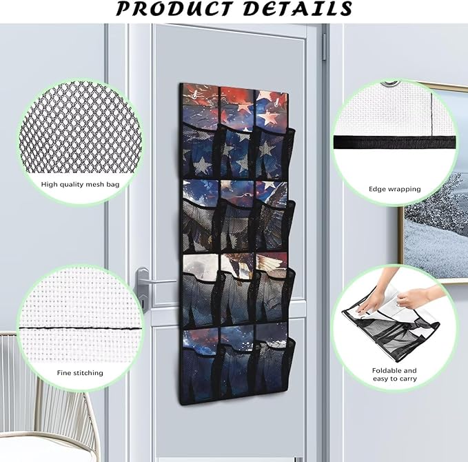 Door Hanger Organizer Eagle Over The Door Shoe Organizer for School Space Saving Multi-Funtion Storage Bag USA Flag Wall Hanging Storage for Bathroom