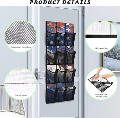 Door Hanger Organizer Eagle Over The Door Shoe Organizer for School Space Saving Multi-Funtion Storage Bag USA Flag Wall Hanging Storage for Bathroom