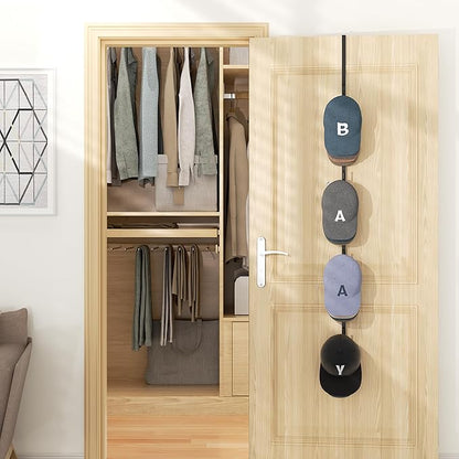 HapiRm Over Door Hat Rack - Hat Organizer with 4 Hooks Design, Hanging Baseball Cap Organizer Storage Holds Up to 20 Caps for Door, Bedroom, Closet (Black)