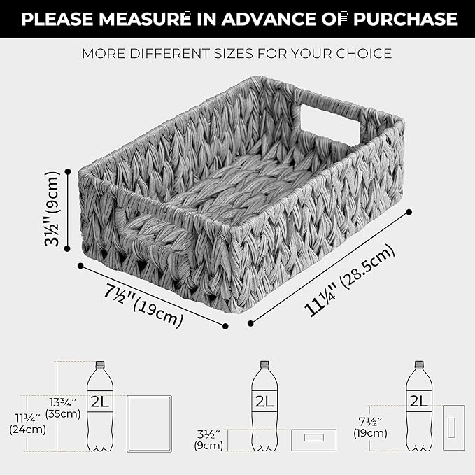 GRANNY SAYS Wicker Baskets for Storage, Waterproof Storage Baskets, Odorless Wicker Basket with Handles, Decorative Storage Containers, Gray Basket for Pantry Storage, 2-Pack