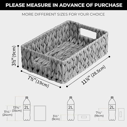 GRANNY SAYS Wicker Baskets for Storage, Waterproof Storage Baskets, Odorless Wicker Basket with Handles, Decorative Storage Containers, Gray Basket for Pantry Storage, 2-Pack