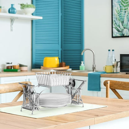 Sorbus Utensil Caddy — Use For Napkin, Cutlery, Plate Holder — Stackable Flatware Caddy, Tabletop Organizer — Ideal for Dining Table, Party, Buffet, Kitchen, Entertaining (Silver)