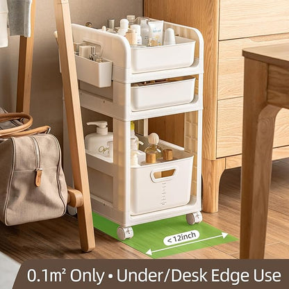 Rolling Makeup Organizer Cart with Removable Drawer, 3 Tier Stable White Floor Skincare Storage Cart for Vanity, Cosmetic Display, Nail Polish, Perfume, Hair Stuff, Beauty, Bathroom (3 Tier White)