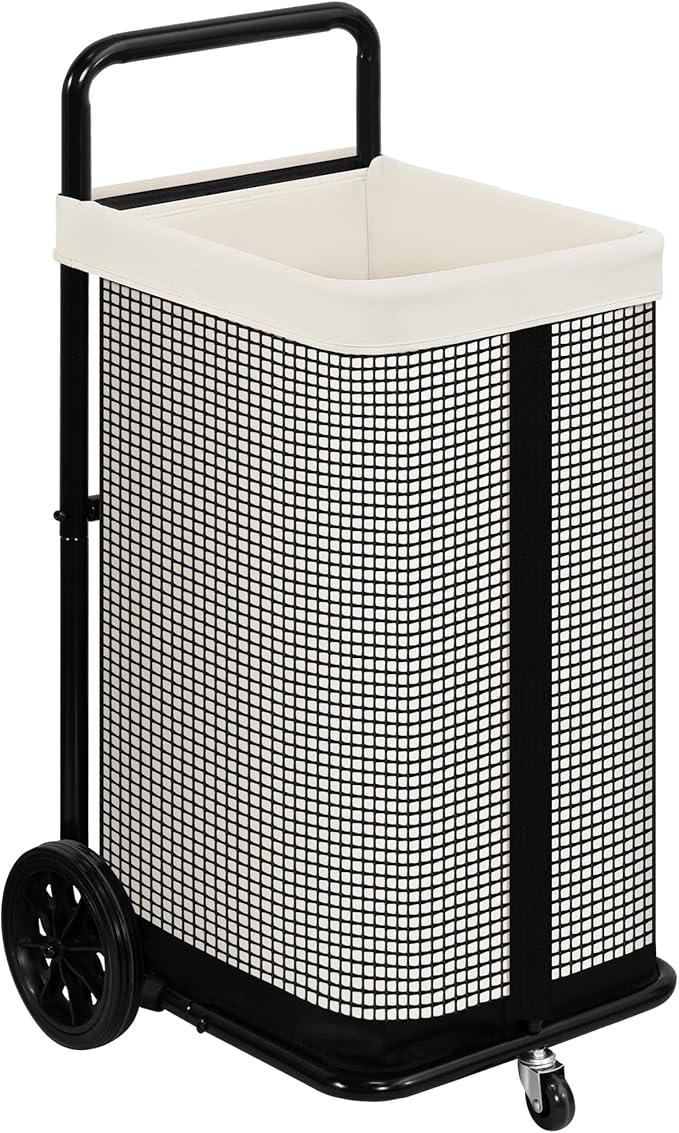 STORAGE MANIAC Rolling Laundry Cart with Wheels 37.4"H Laundry Hamper with Removable and Washable Canvas Liner Heavy Duty Laundry Basket Sorter Utility Cart Steel Frame for Clothes & Groceries, Beige