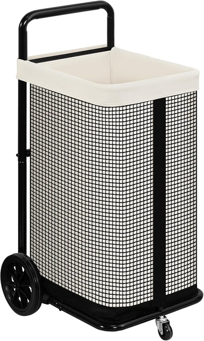 STORAGE MANIAC Rolling Laundry Cart with Wheels 37.4"H Laundry Hamper with Removable and Washable Canvas Liner Heavy Duty Laundry Basket Sorter Utility Cart Steel Frame for Clothes & Groceries, Beige