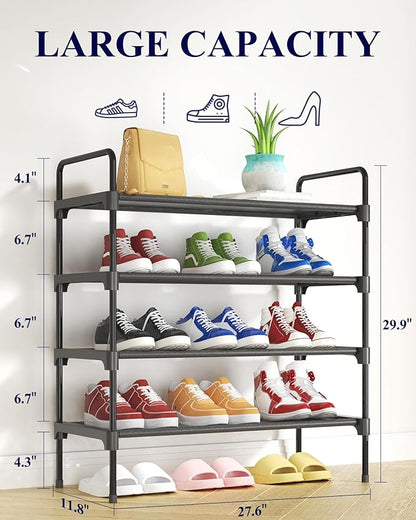 Kitsure Shoe Rack for Closet, Sturdy and Long-Lasting Shoe Shelf, Shoe Rack for Entryway, Personalized DIY Shoe Organizer, Shoe Rack Organizer for Space-Saving, 27.6" x 11.8" x 29.9", Black
