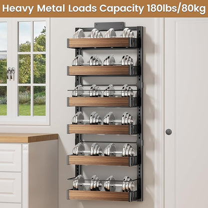 POKIPO 6 Tier Over The Door Pantry Organizer, 2-in-1 Door Hanging or Wall Mounted Spice Rack, Large Heavy Duty Pantry Door Storage Seasoning Shelves with Adjustable Basket for Kitchen Bathroom Closet
