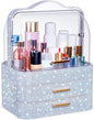 Honeydak Bling Makeup Organizer for Mothers Day Nurses Day Birthday Gifts Rhinestone Cosmetic Display Cases with Transparent Cover, Skincare Perfume Organizer for Countertop, Desk(Silver,Rhinestone)