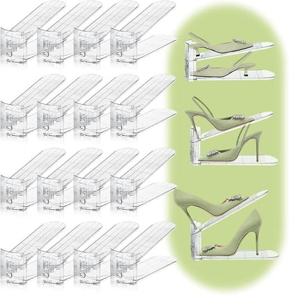 16 Pack Shoe Slots Organizer for Closet, Adjustable Shoe Stackers for a Pair of Shoes Shoe Rack Storage Shoe Space Saver 50% Shoe Shelf Display Holder for Closet
