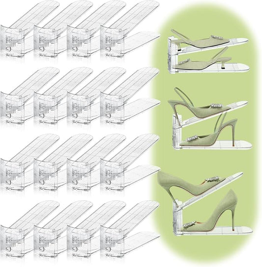 16 Pack Shoe Slots Organizer for Closet, Adjustable Shoe Stackers for a Pair of Shoes Shoe Rack Storage Shoe Space Saver 50% Shoe Shelf Display Holder for Closet