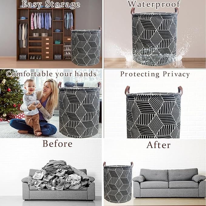 Waterproof Laundry Hamper Collapsible Laundry Basket Leather Handle Laundry Bag Large Clothes Storage Toy Organization for Bathroom Bedroom Laundryroom College Dorms (92-Satisfied laundry hampers)