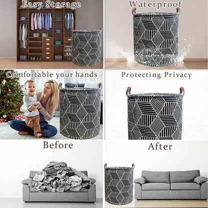 Waterproof Laundry Hamper Collapsible Laundry Basket Leather Handle Laundry Bag Large Clothes Storage Toy Organization for Bathroom Bedroom Laundryroom College Dorms (92-Satisfied laundry hampers)